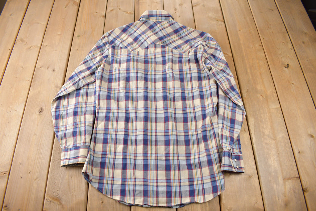 Vintage 1980s Levi's Western Wear Pearl Snap Plaid Long Sleeve Button Up Shirt Size M