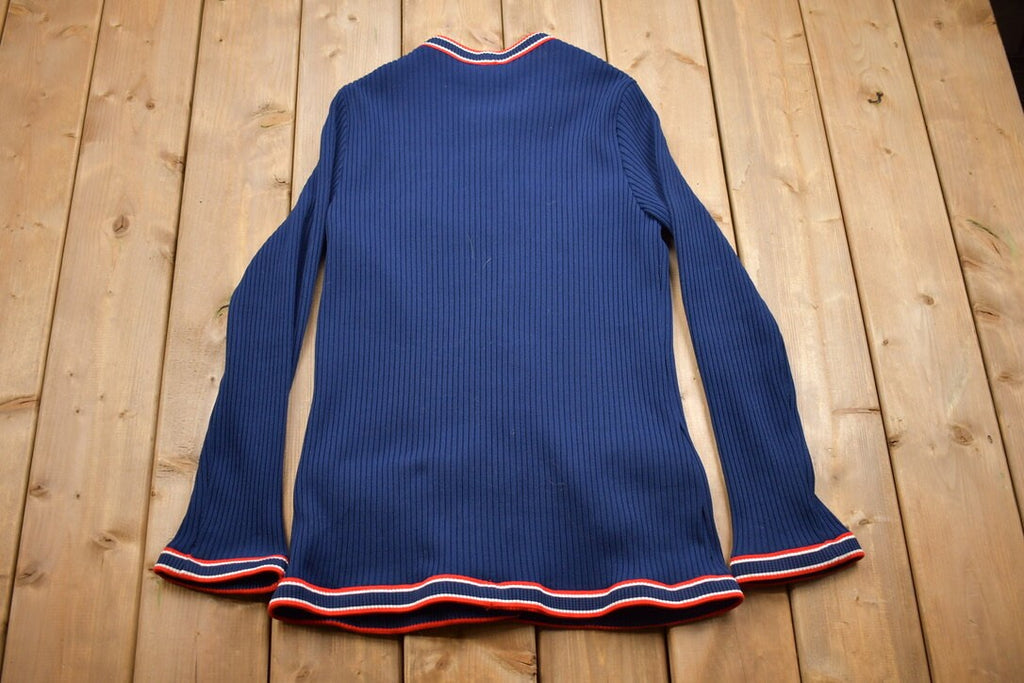 Vintage 1990s Montgomery Ward Knitted Button Up Sweater / Vintage Cardigan / Button Up / Colour Block / Formal Knit / Nautical