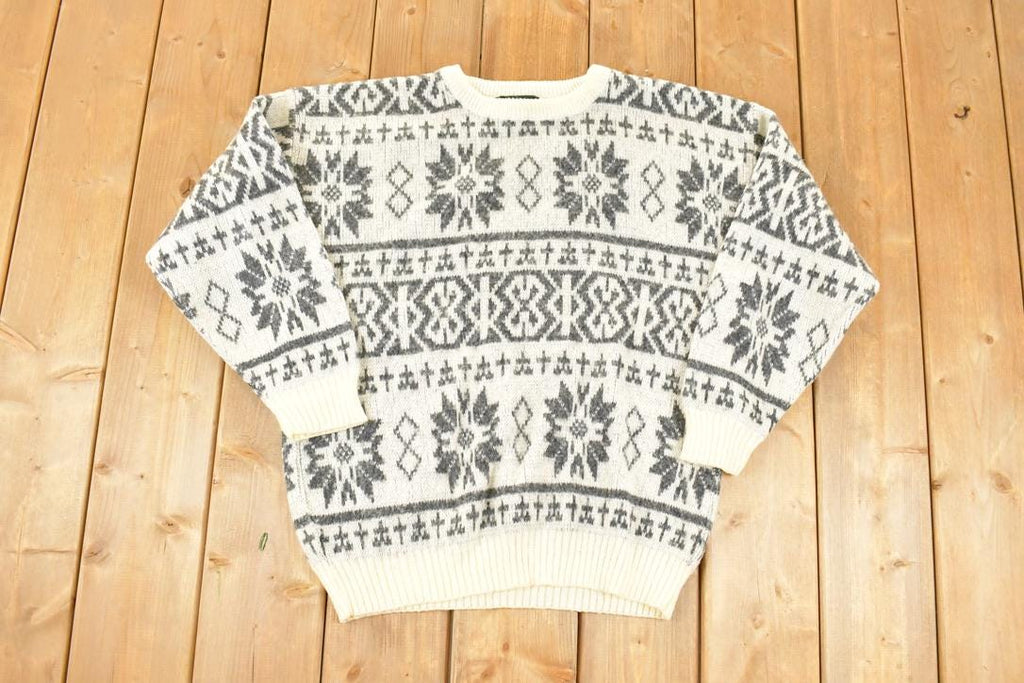 Vintage 1990s Neil Martin AOP Snowflake Design Knit Crewneck Sweater Mens L