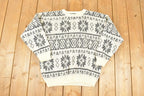 Vintage 1990s Neil Martin AOP Snowflake Design Knit Crewneck Sweater Mens L