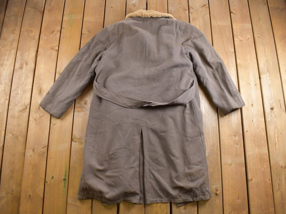 Vintage 1980s Fur Lined Grey Fur Collared Overcoat