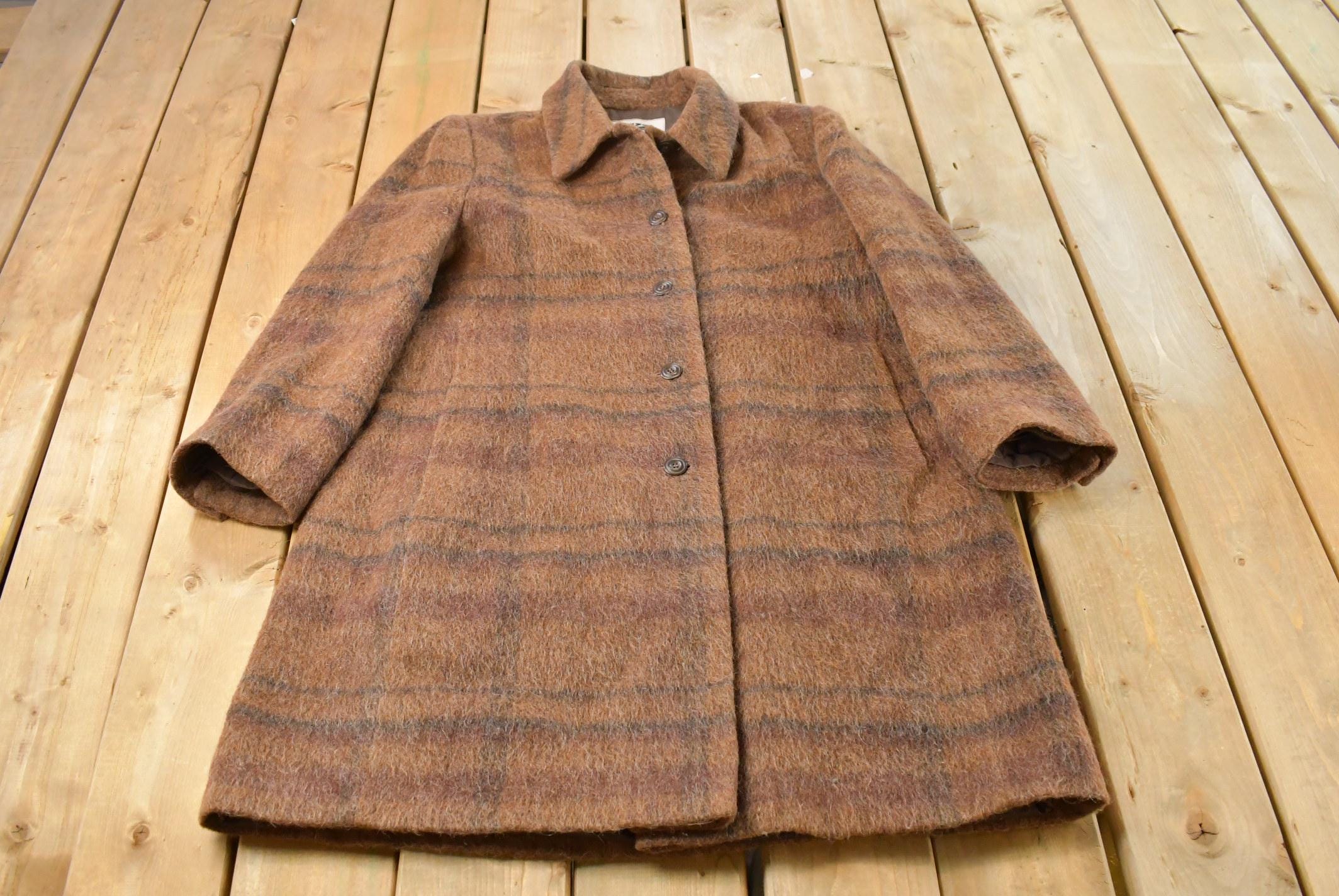 Vintage 1980s Pizazz Mohair Wool Full Length Over Coat Jacket Women's Large