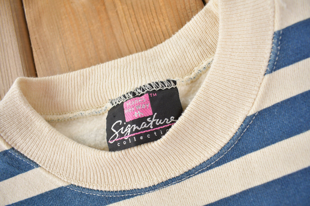 Vintage 1990s Blank Striped Women's Hanes Crewneck Sweatshirt Made In USA
