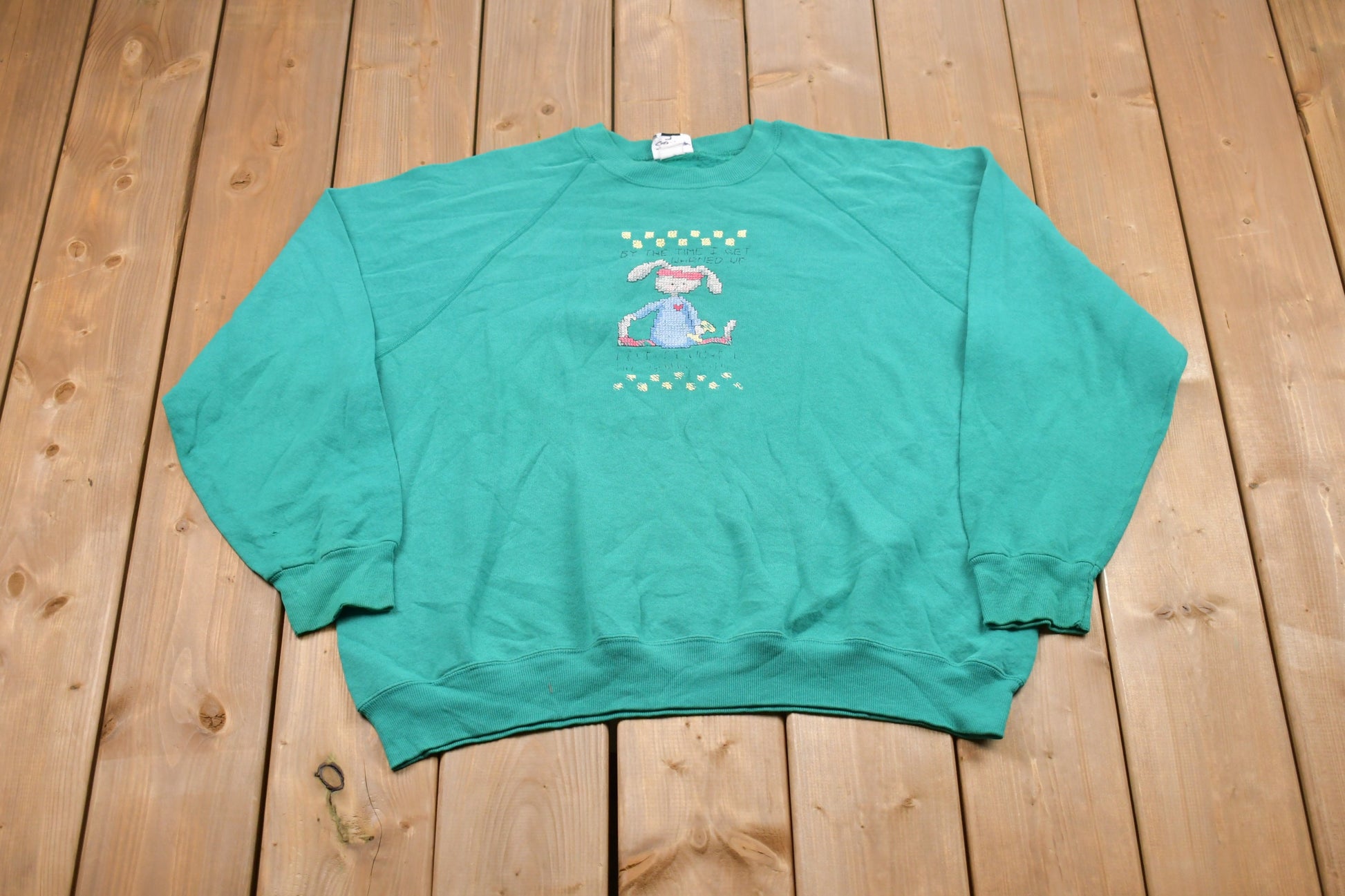 Vintage 1980s Workout Rabbit Raglan Crewneck Sweatshirt / Made in USA / 80s Crewneck / Athleisure / Streetwear / Athletics