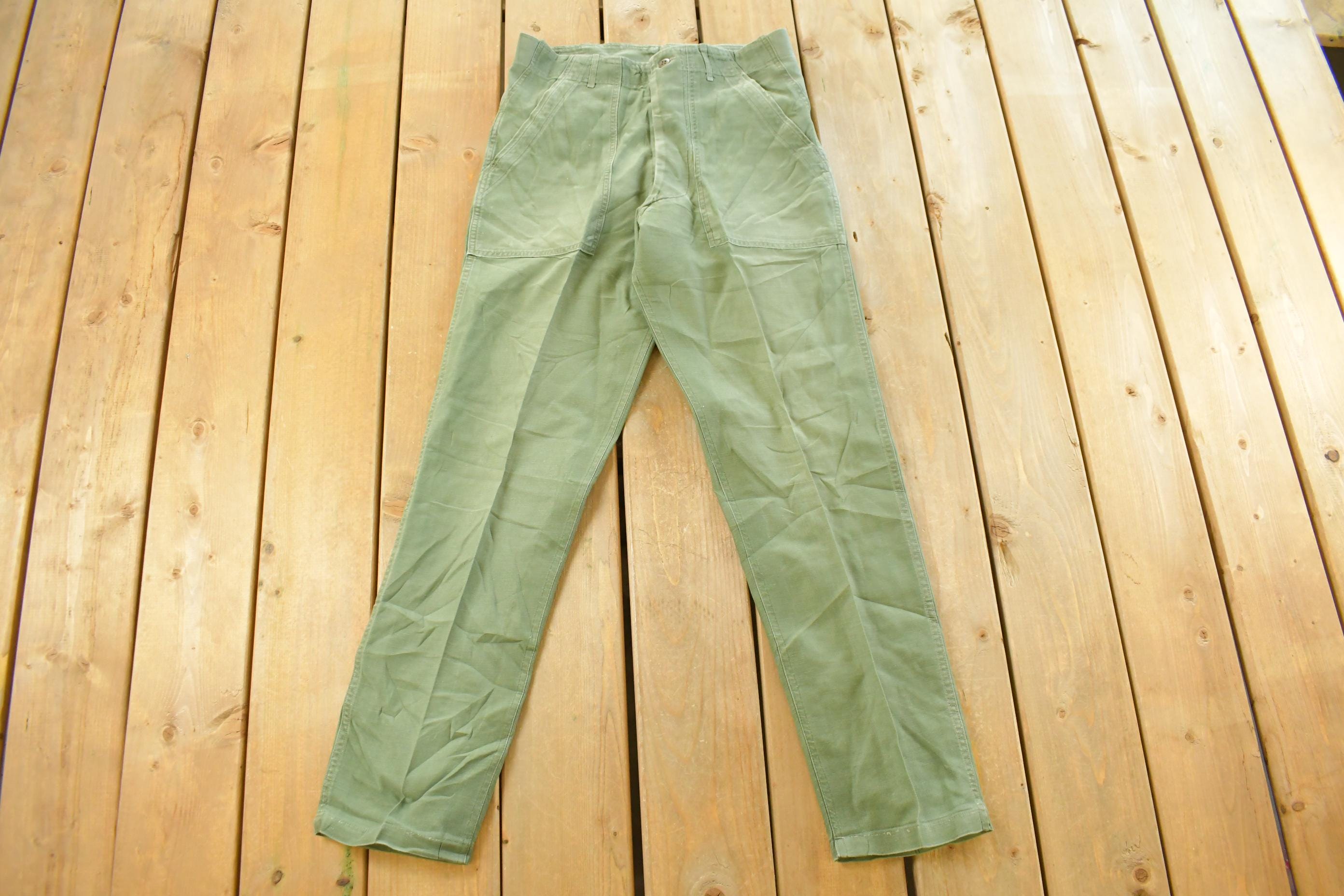 Vintage 1960s Military OG-107 Starched Sateen Fatigue Pants Men's 32 x 31