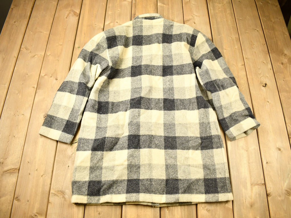 Vintage 1990s Woolrich Plaid Wool Long Trench Coat