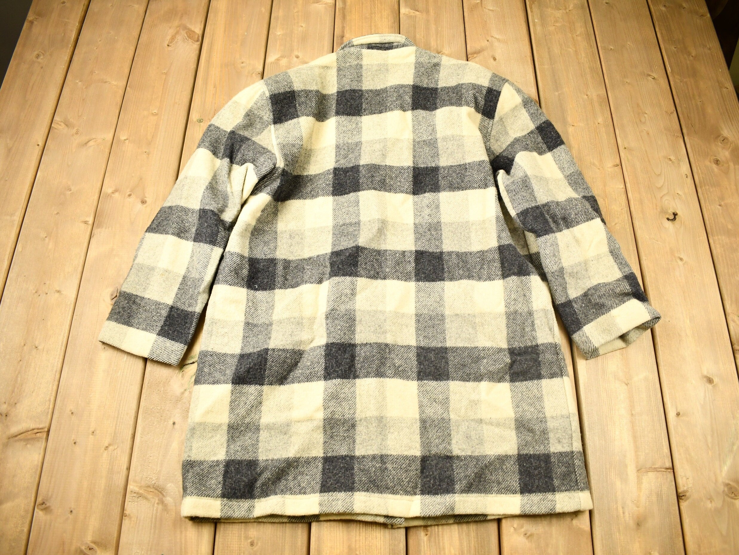 Vintage 1990s Woolrich Plaid Wool Long Trench Coat