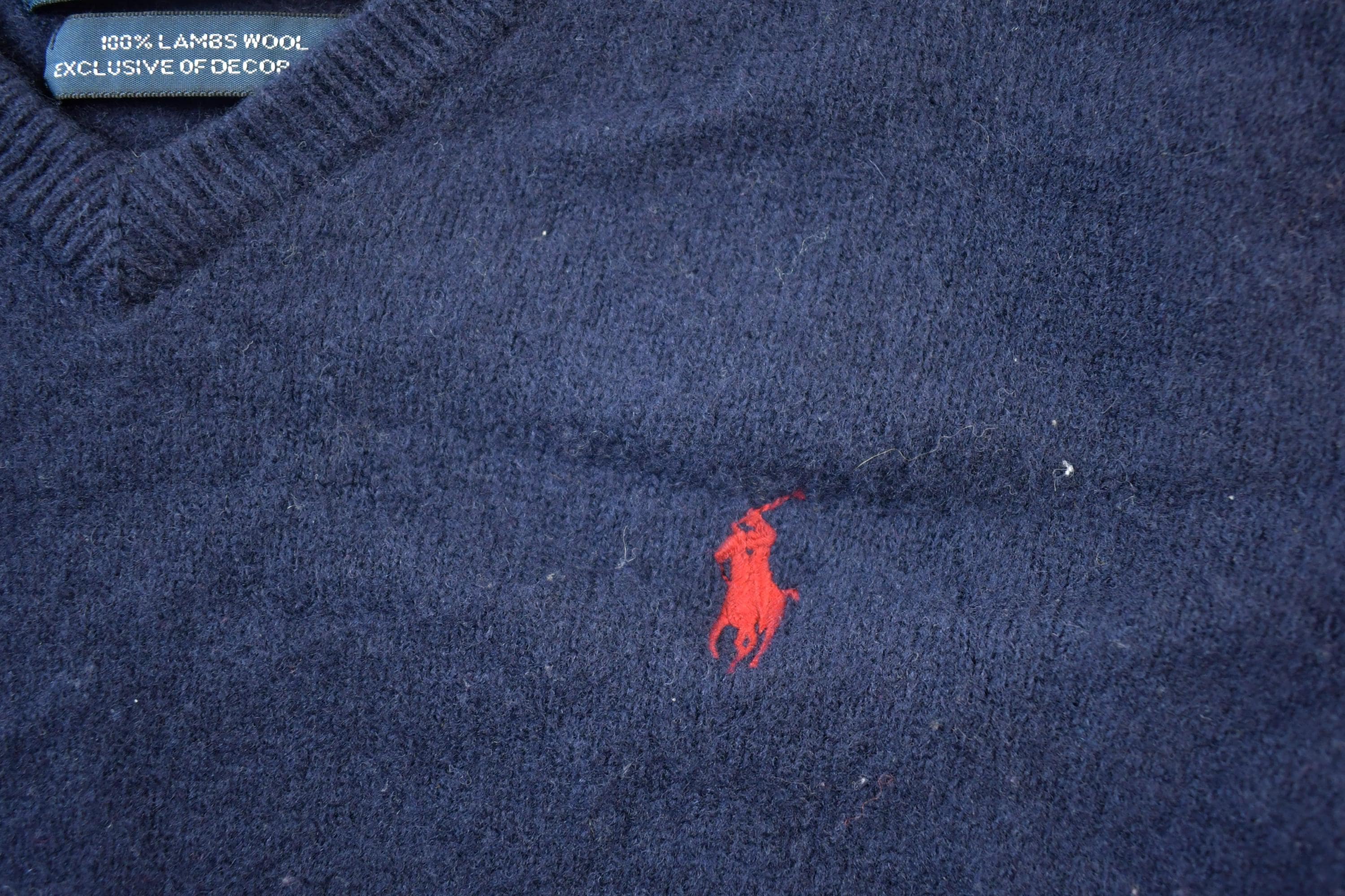 Vintage 1990s Polo By Ralph Lauren 100% Lambswool Knit V Neck Sweater