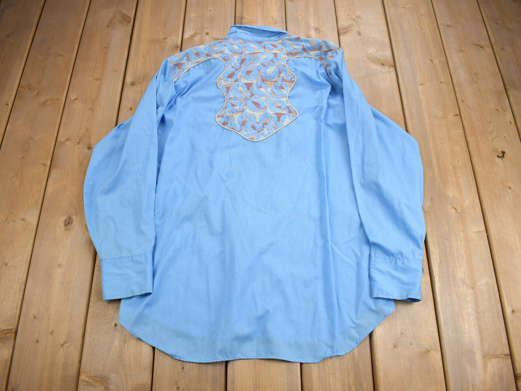 Vintage 1970s Ely Plains Embroidered Western Cowboy Style Button Up Shirt
