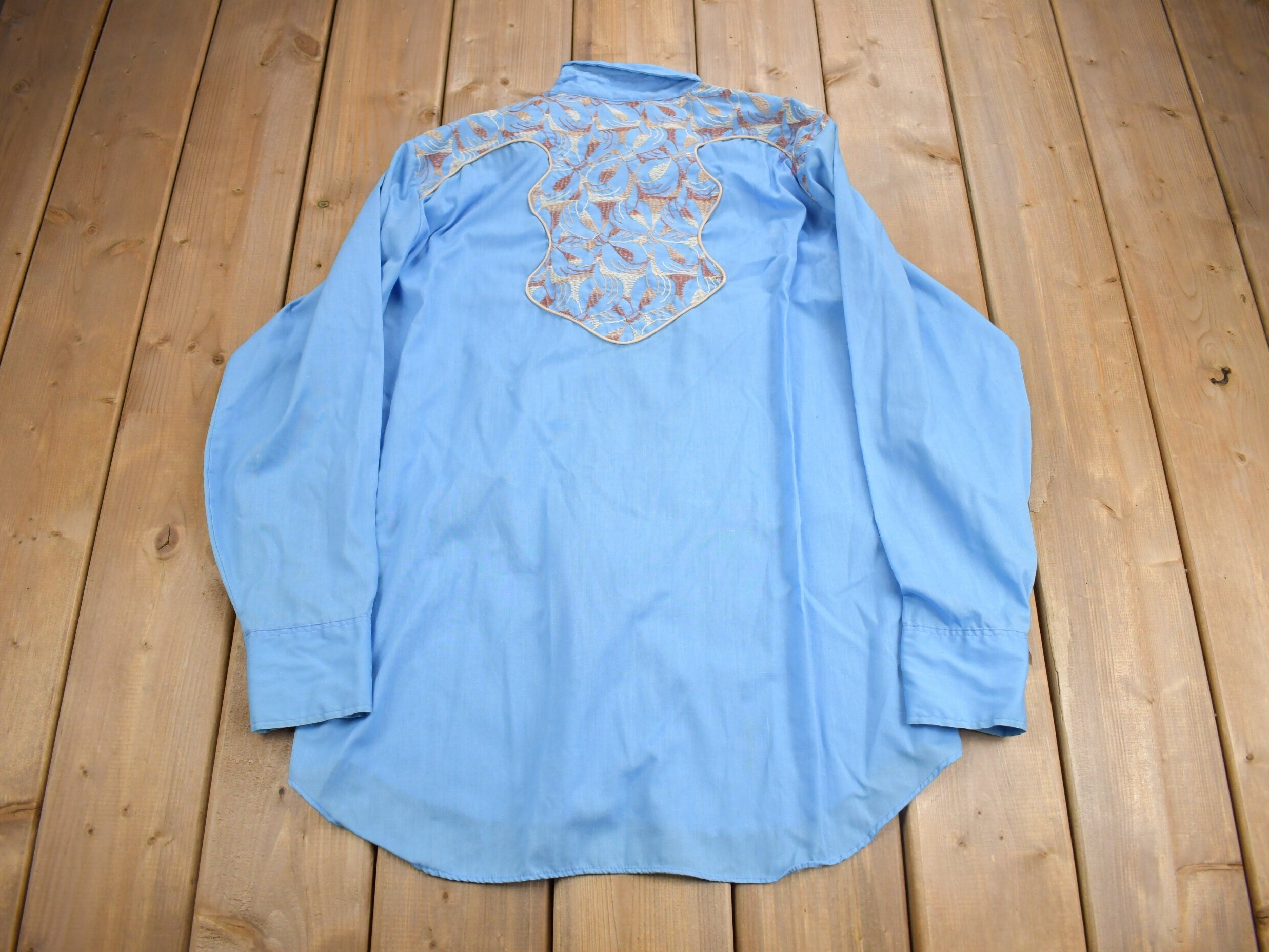 Vintage 1970s Ely Plains Embroidered Western Cowboy Style Button Up Shirt
