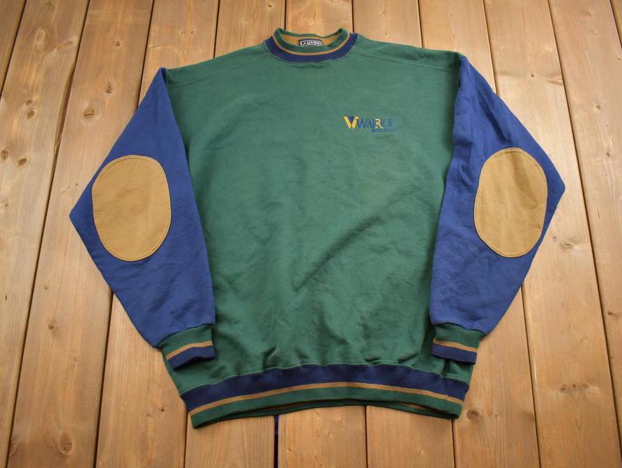 Vintage 1990s Warrior Insecticide Colorful Patchwork Crewneck Sweatshirt Made In USA