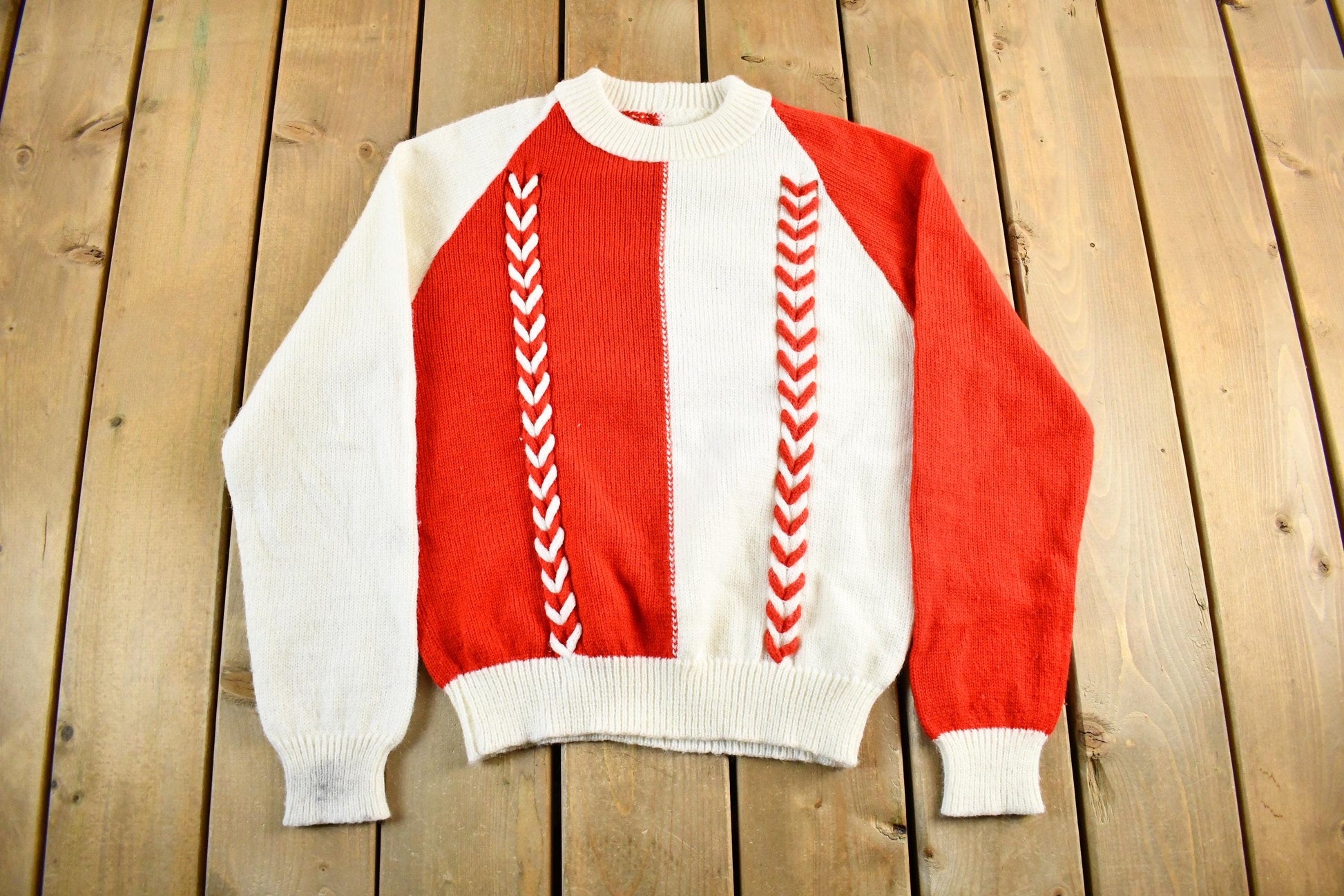 Vintage 1980s Abstract Pattern Knit Crewneck Sweater Men's Small