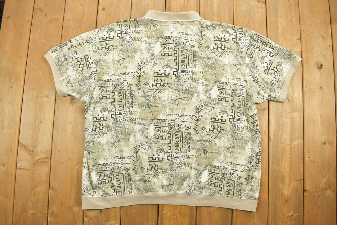 Vintage 1990s Harbor Bay Aztec All Over Print Collared Polo Shirt