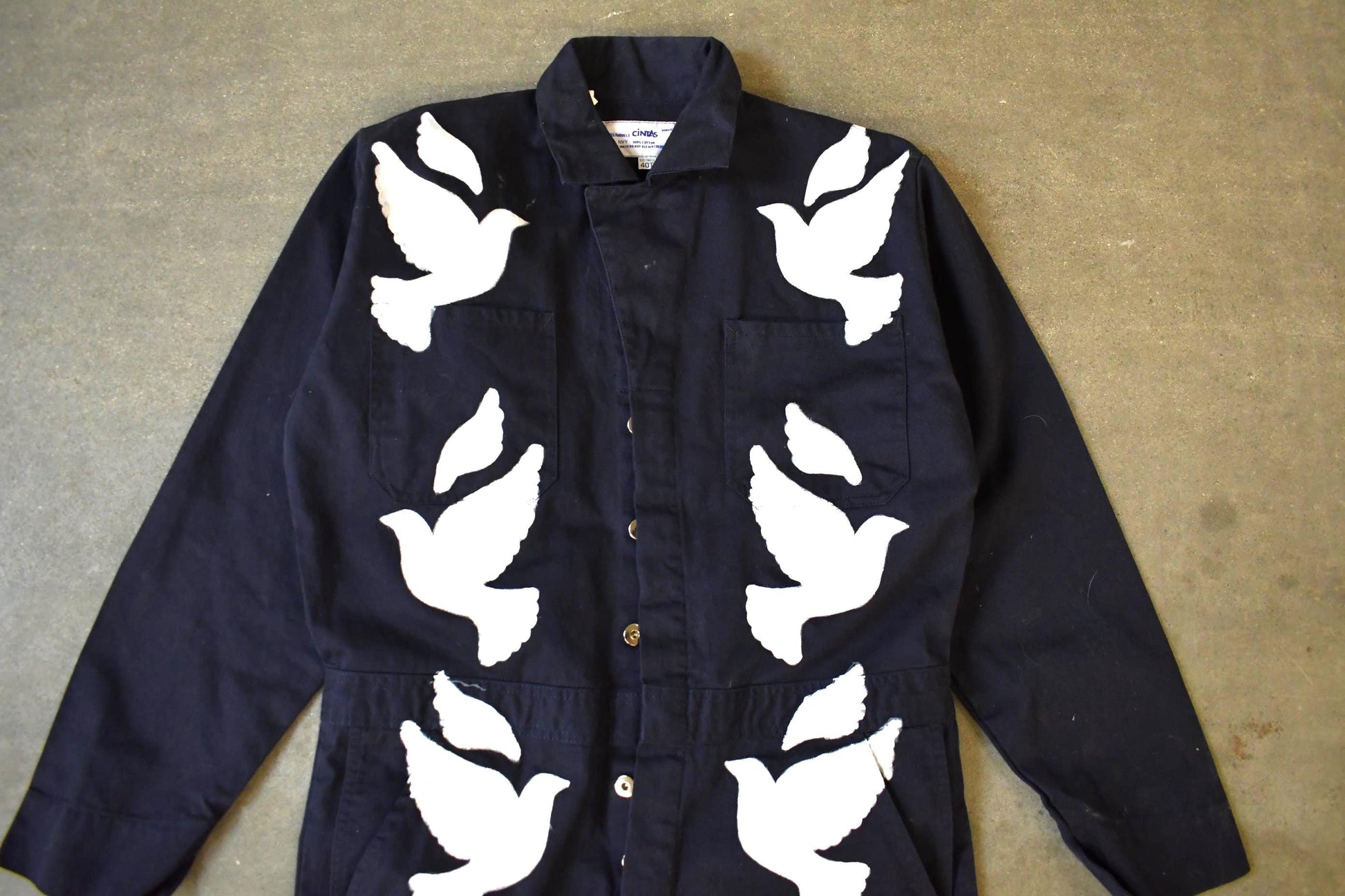 Vintage Custom Handmade Dove Peace Coveralls Jumpsuit Size 40T