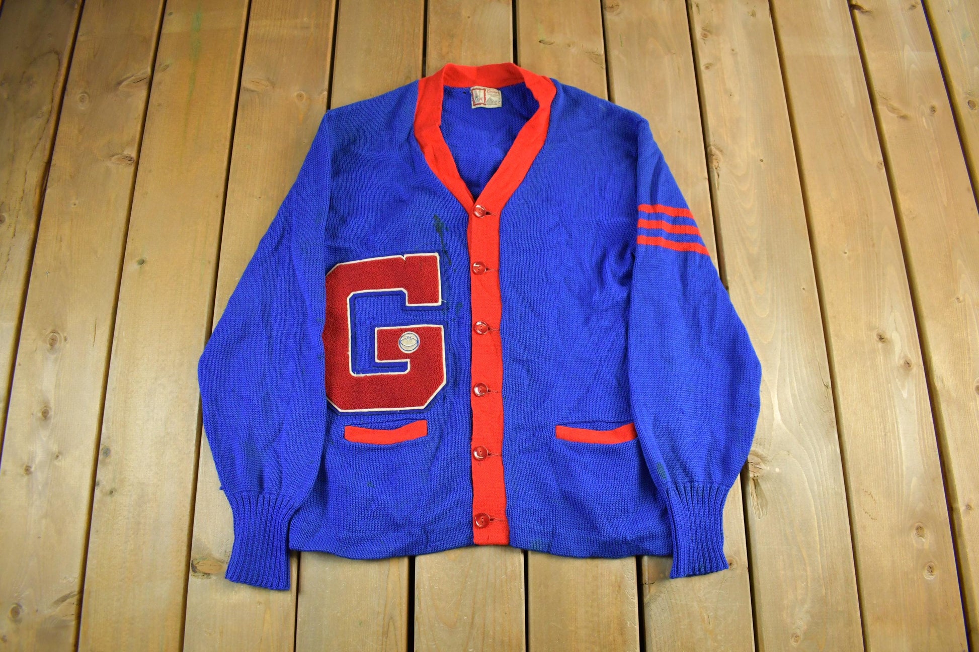 Vintage 1940s Escort Collegiate Sportswear Wool Knit Cardigan Sweater Men's Medium