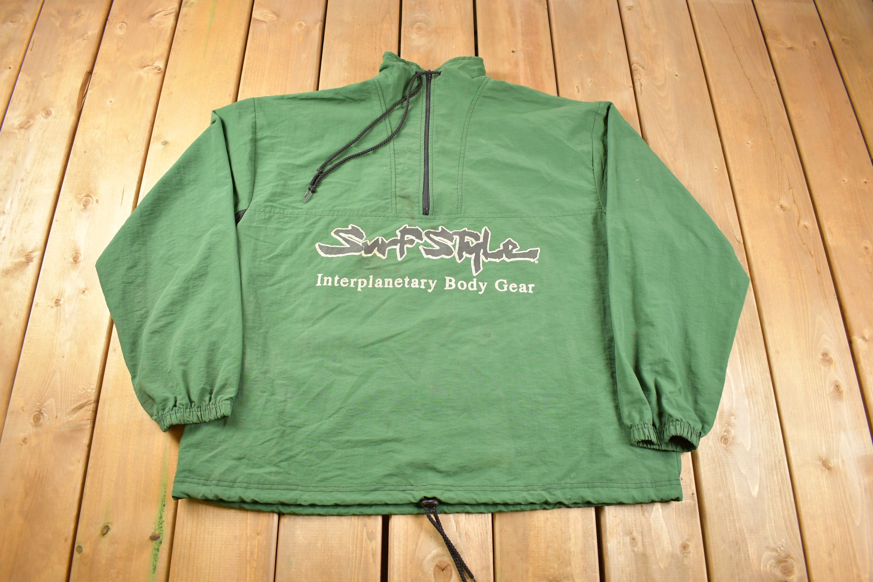 Vintage 1980s Surf Style Interplanetary Body Gear Quarter Zip Windbreaker Jacket