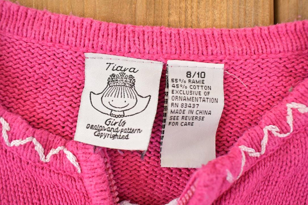 Vintage 1990s Tiara Girls Knit Cardigan Embroidered Skating Sweater Youth L  90s Knitted Sweatshirt  Vintage Preppy Knits