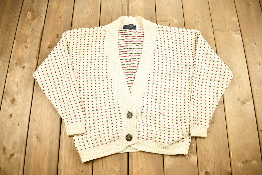 Vintage 1990s United States Sweaters Cardigan Sweater  Vintage Cardigan  Button Up  Size Medium  Embroidered  Made In USA