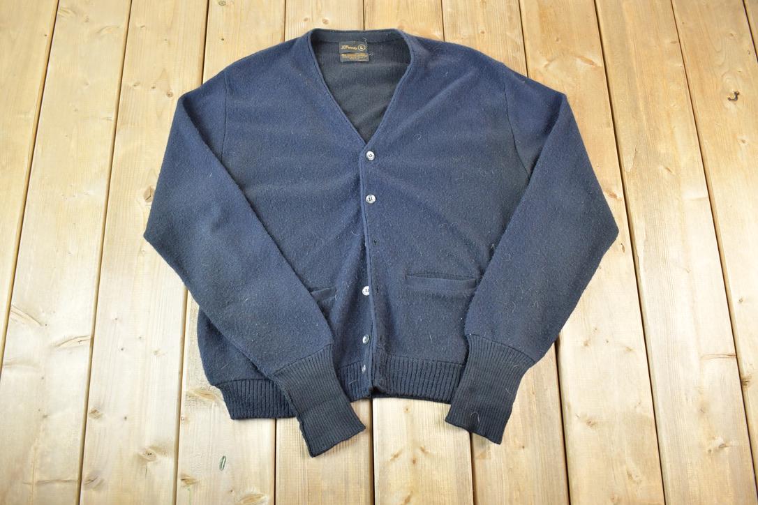 Vintage 1980s JC Penny Knit Perfect Mild Distress Cardigan Sweater Made In USA