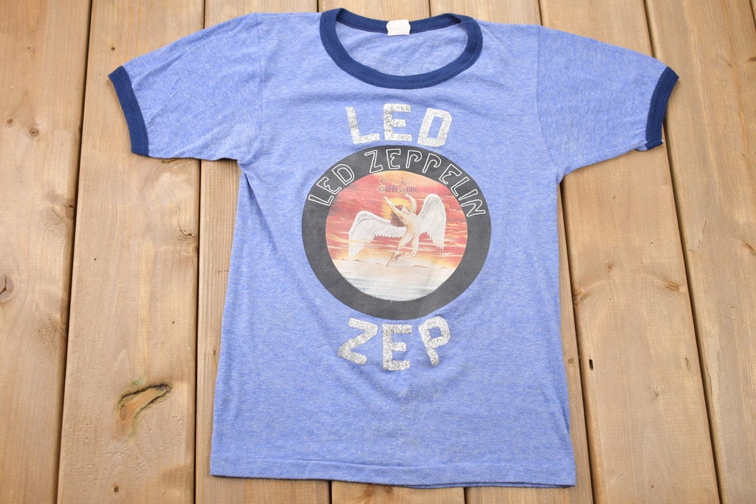 Vintage 1976 Led Zeppelin Swan Song Double Sided Promo Band Ringer T-shirt