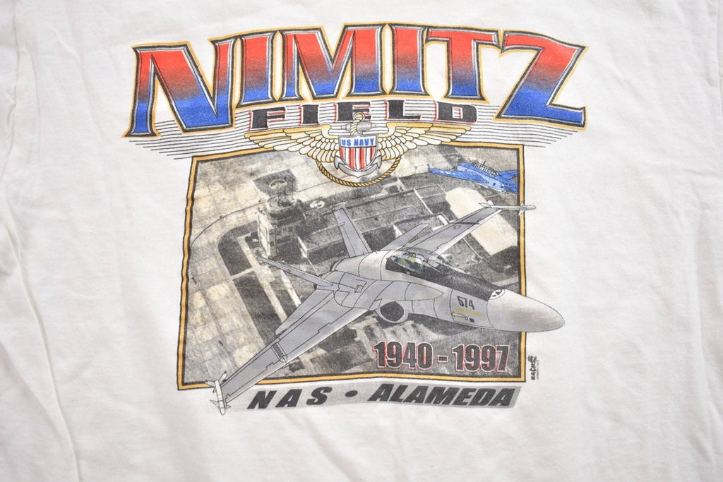Vintage 1990s Nimitz Field 1940-1997 Fighter Jet Graphic T-Shirt