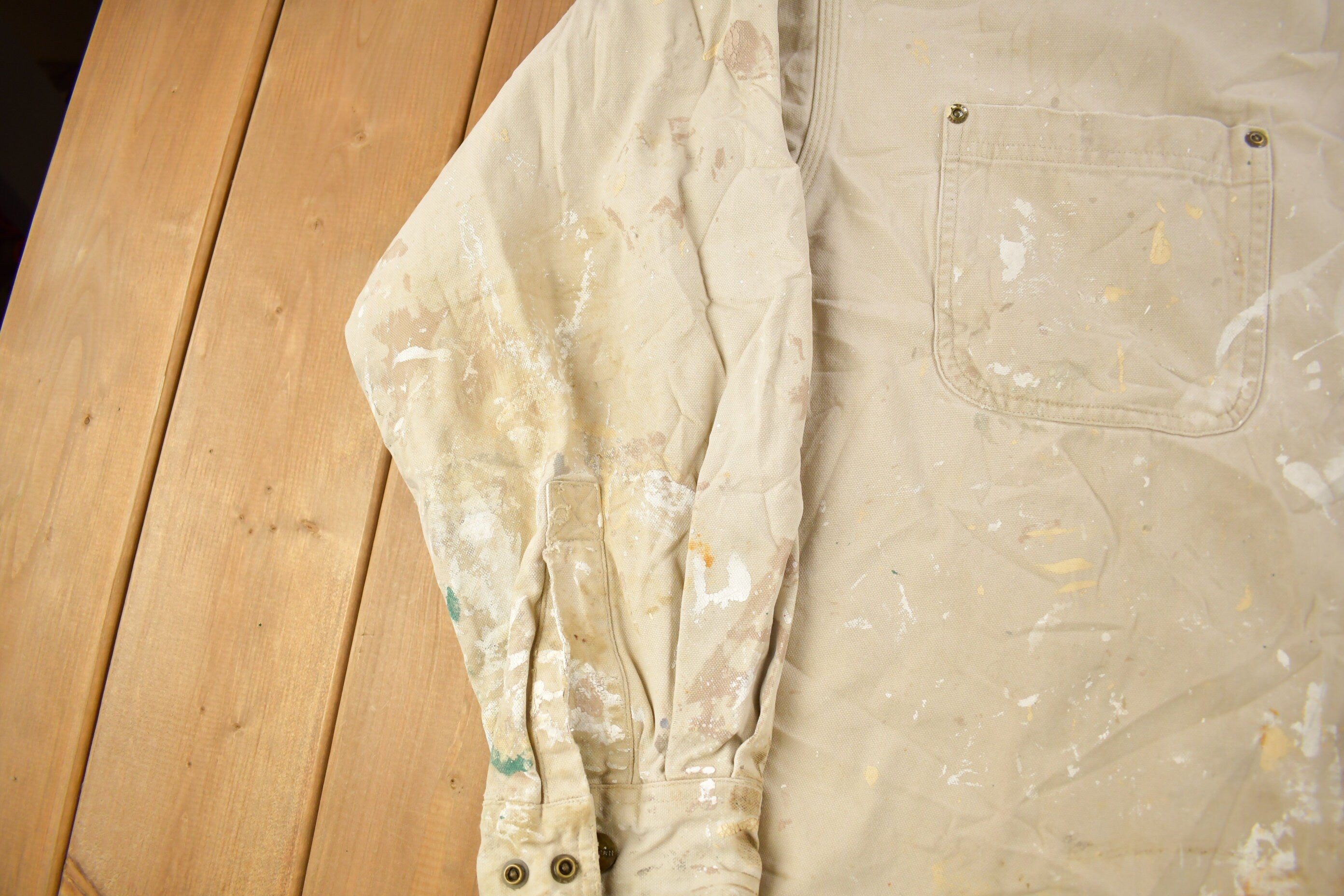 Vintage 1990s Heavy Weight Carhartt Paint Splattered Button Up Shirt