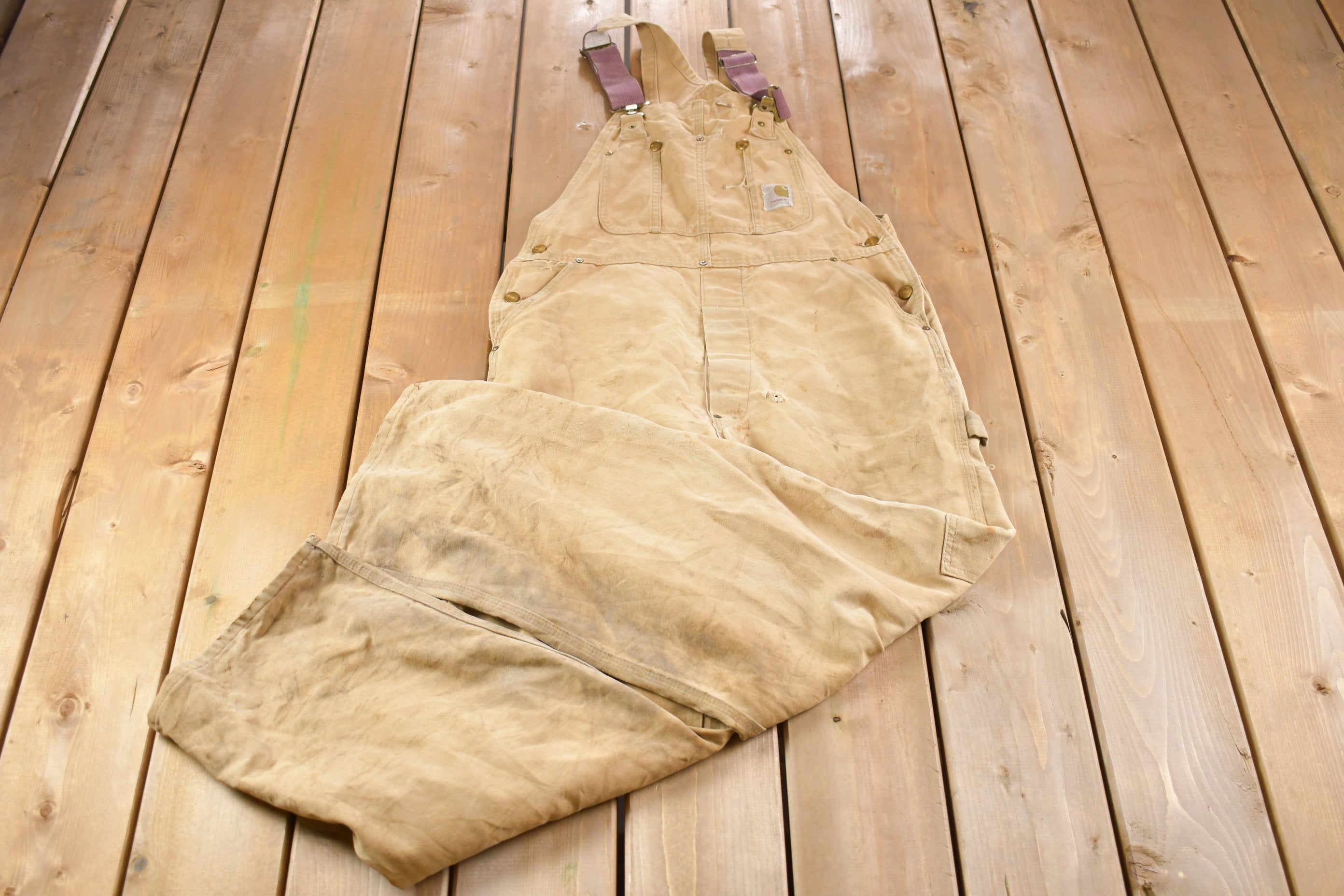 Vintage 1990s Distressed Carhartt Double Knee Canvas Overalls Size Medium  True Vintage  Utility Overalls  Streetwear  Vintage Workwear
