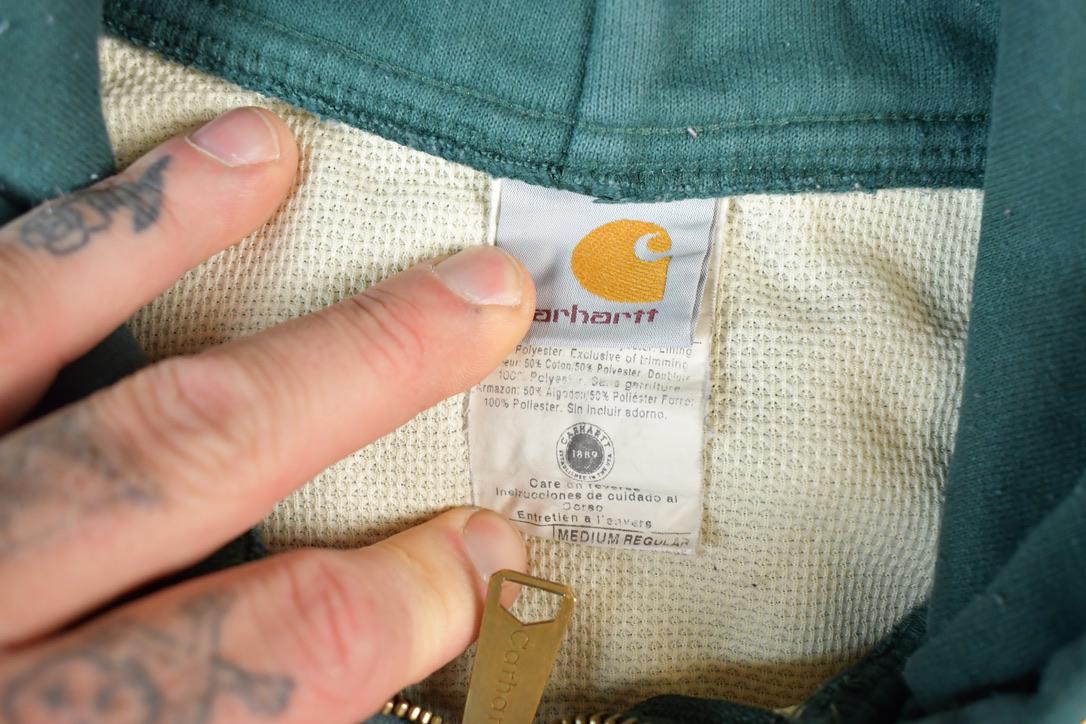 Vintage 1990s Carhartt Perfectly Distressed Lined Full Zip Hoodie Sweater Made In USA