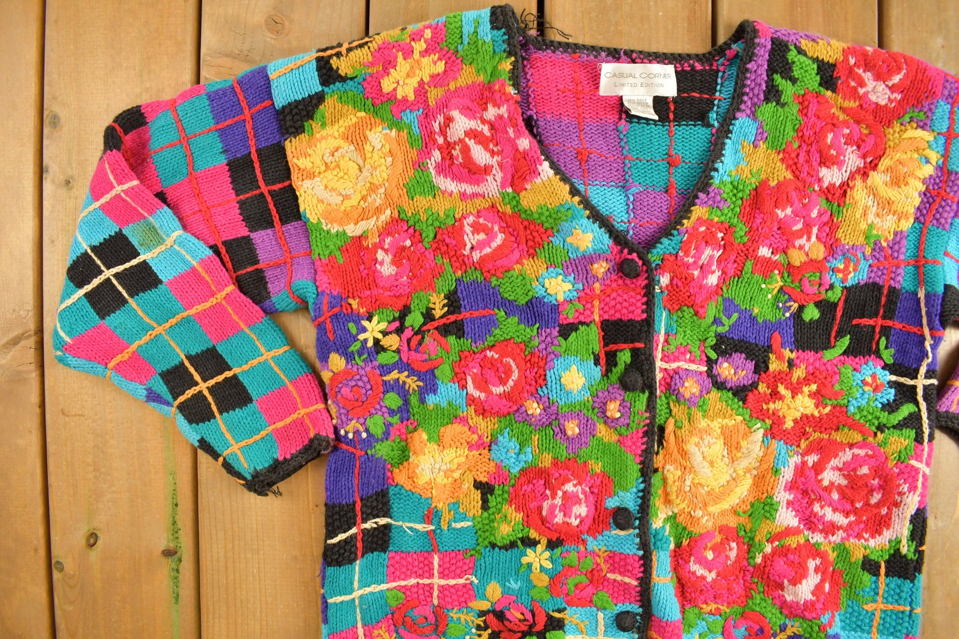 Vintage 1990s Casual Corner Floral Knitted Sweater