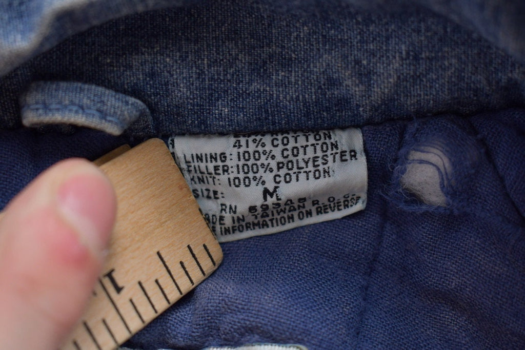 Vintage 1990s East West Denim Jean Jacket  leather Accents  Vintage Denim  Streetwear  Vintage Fall Outerwear  Fall Jacket  90s denim