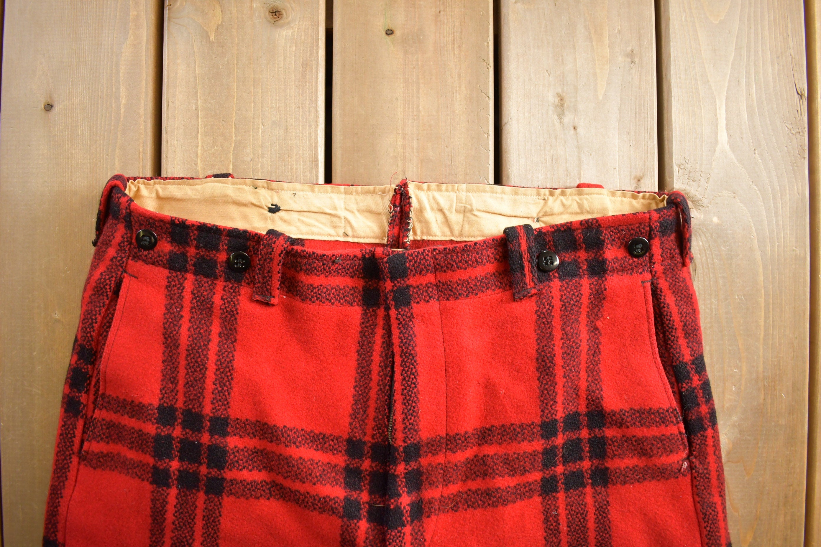 Vintage 1960s JC Higgins Buffalo Plaid Wool Pants Size 38x30