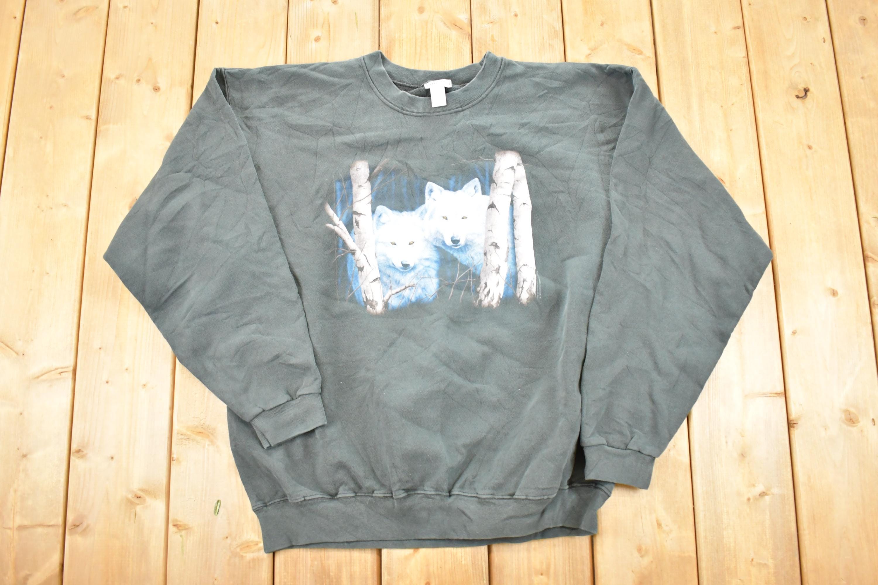 Vintage 1990s Two White Wolf Heavyweight Outdoorsman Crewneck Sweatshirt Men's L