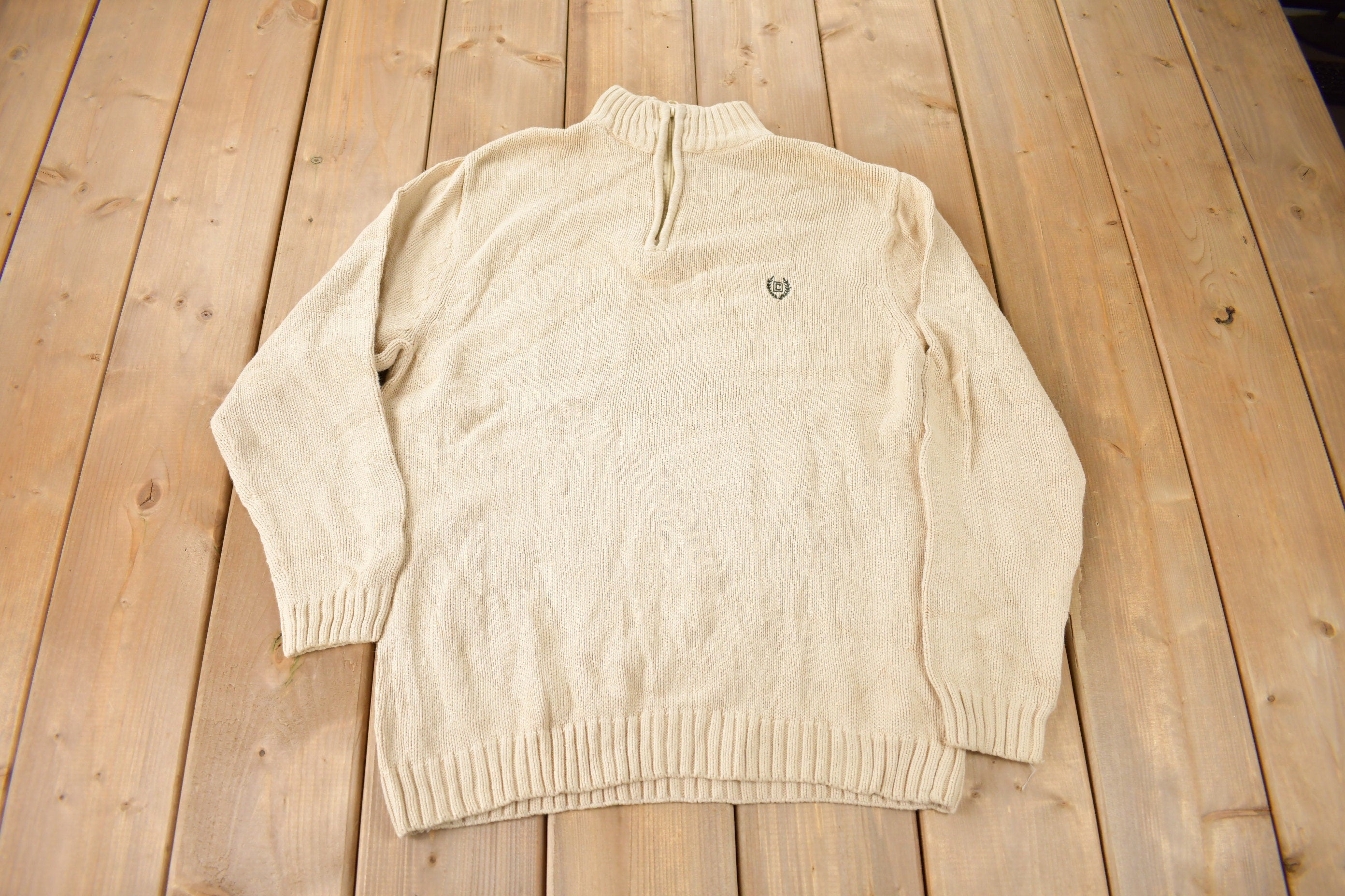 Vintage Y2K Chaps Embroidered Logo Quarter Zip Knit Sweater Size M