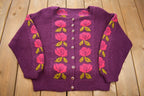 Vintage 1980s 100% Wool Knit Flowers Sweater