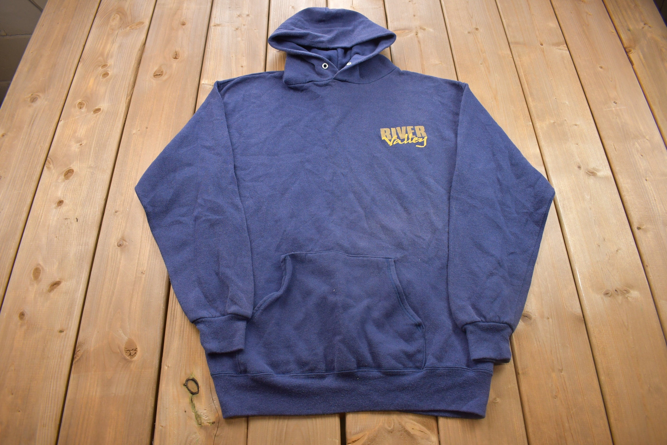 Vintage 1990s Jerzees River Valley Graphic Hoodie  Made in USA  90s Hoodie  Vintage Sweater  Color Block