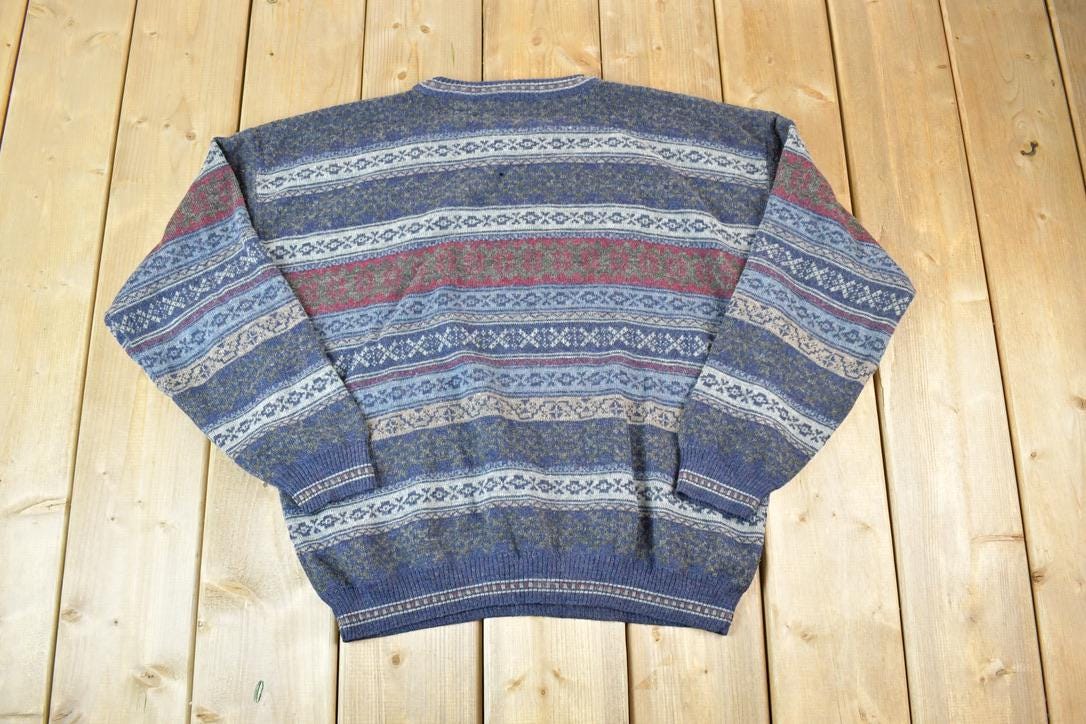 Vintage 1990s Cortina Italia Wool Blend Knit Abstract Pattern Crewneck Sweater Made In Italy