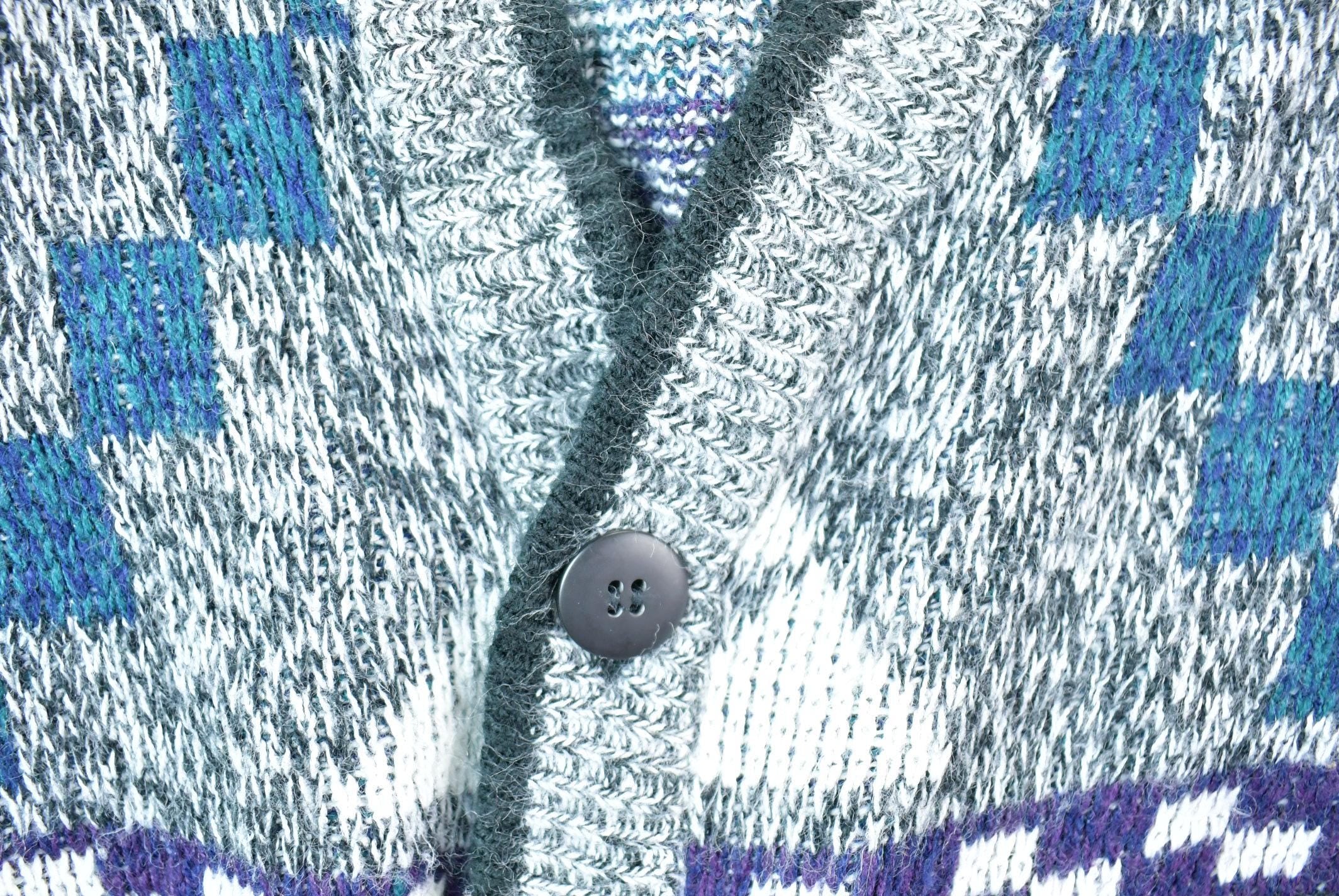 Vintage 1990s Campus Abstract Pattern Quarter Button Knit Cardigan Sweater