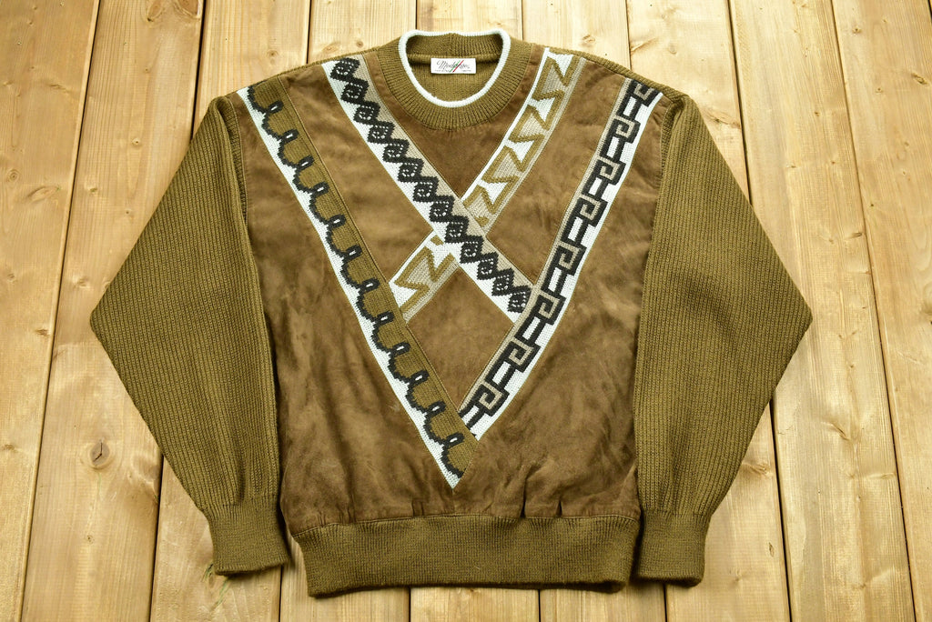 Vintage 1980's Modango Italian Knitted Sweater Sueded Patchwork Made In Italy