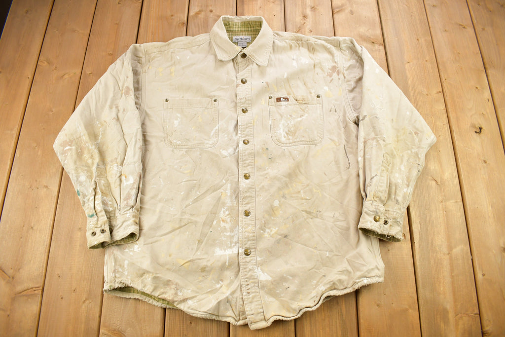 Vintage 1990s Heavy Weight Carhartt Paint Splattered Button Up Shirt