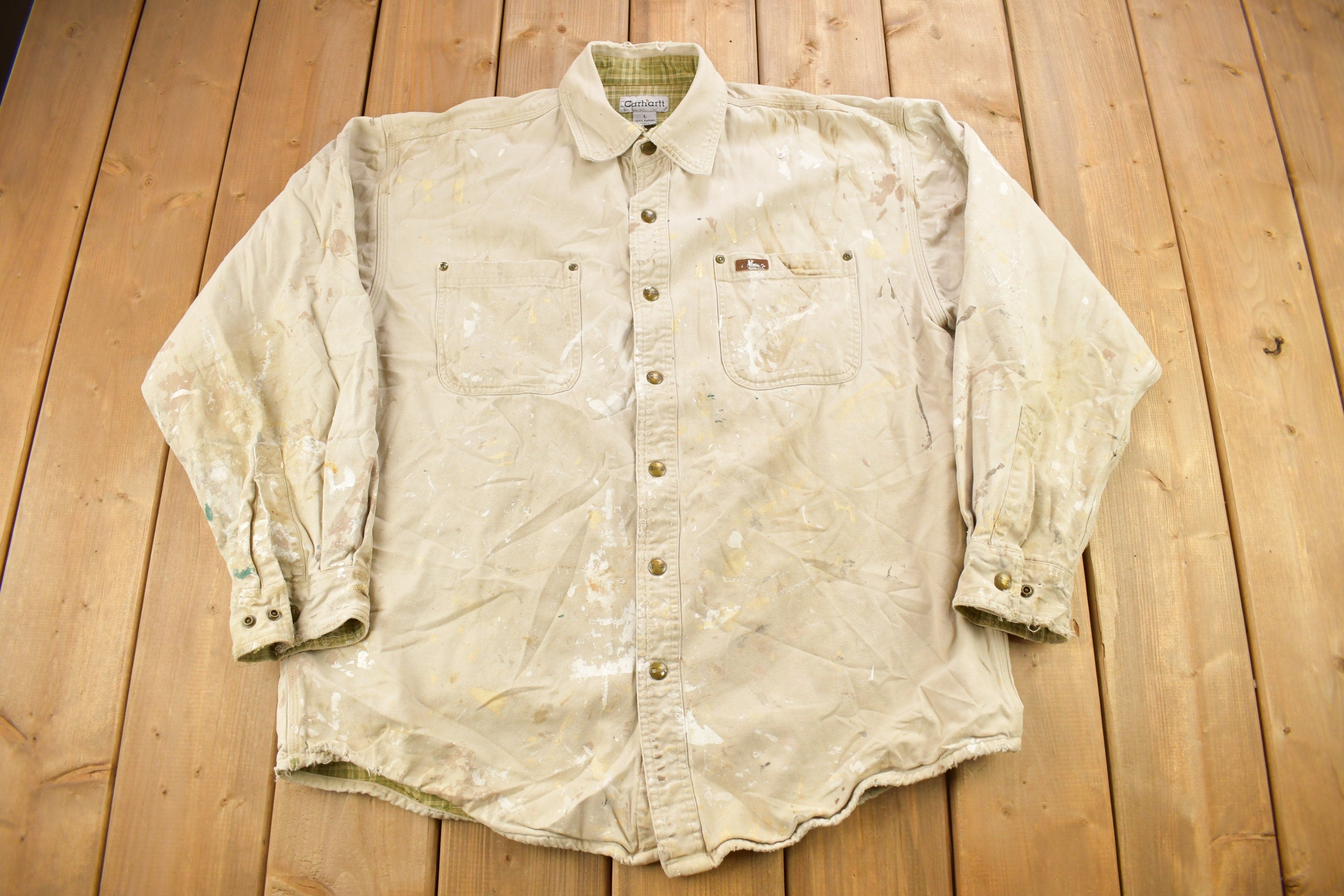 Vintage 1990s Heavy Weight Carhartt Paint Splattered Button Up Shirt