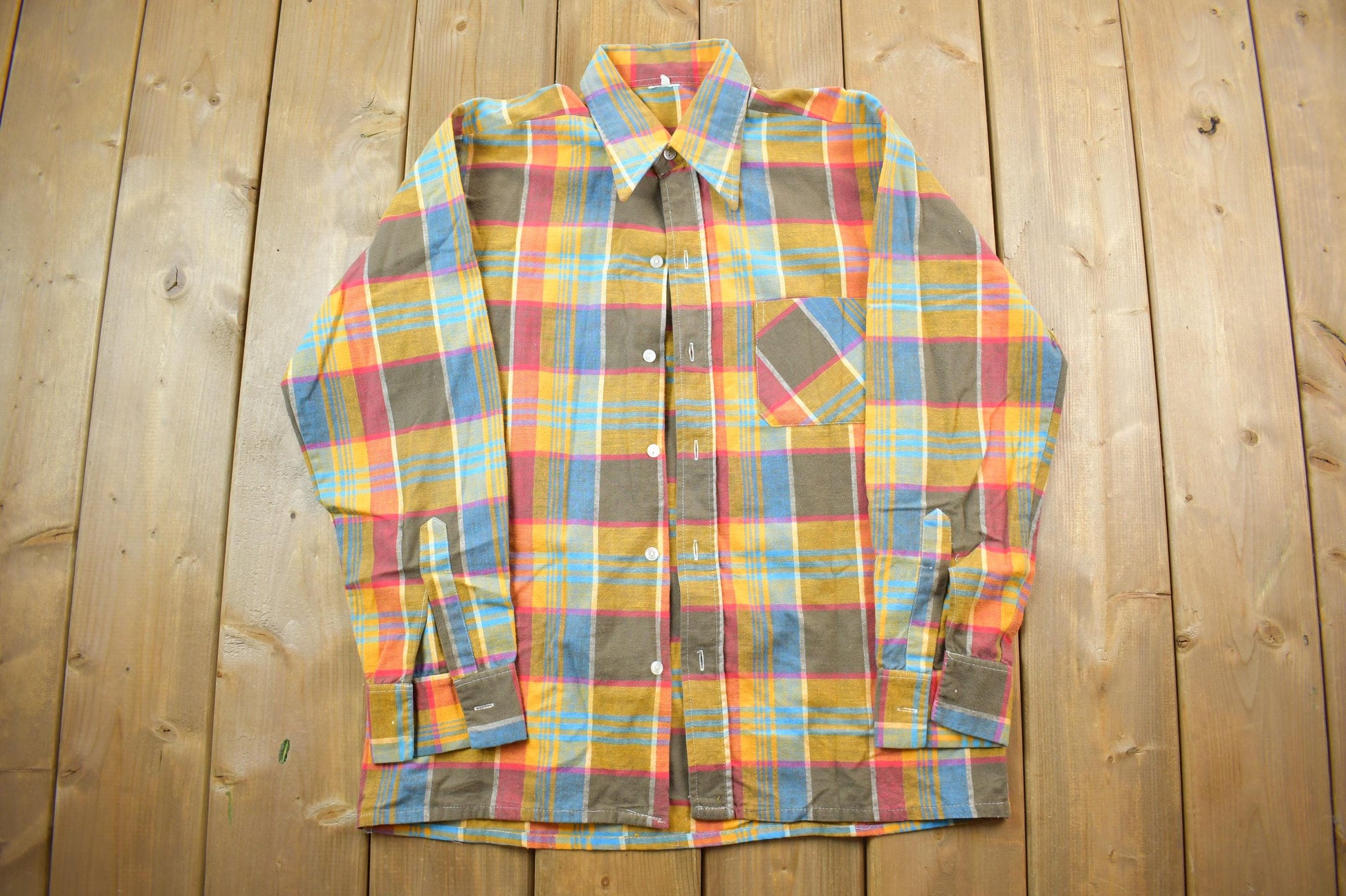 Vintage 1970s Technicolor Plaid Button Up