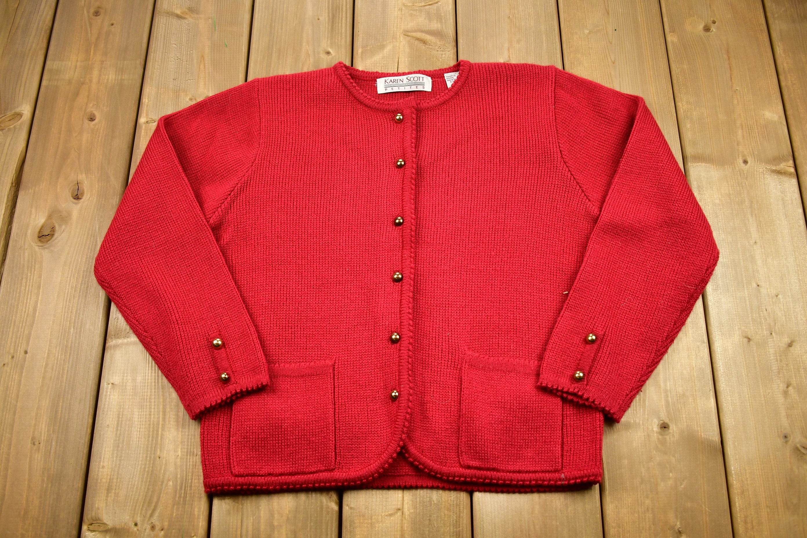 Vintage 1990s Karen Scott Petite Knit Cardigan Sweater