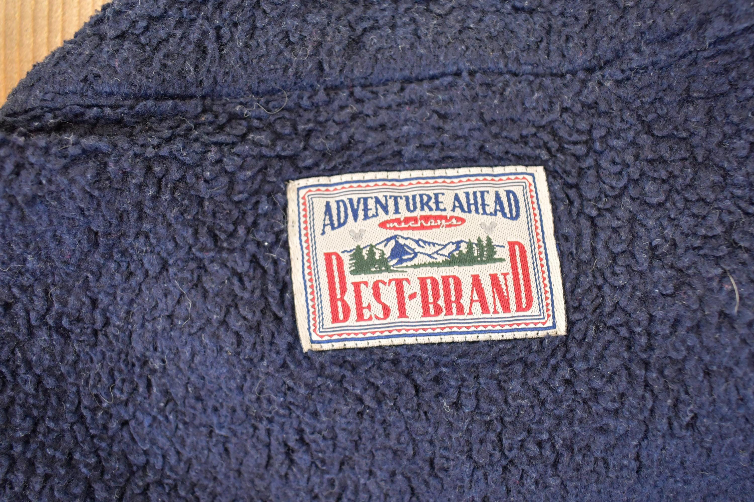 Vintage 1990s Mickey Mouse Disney Adventure Ahead Fleece Outdoorsman Sweater Men's L