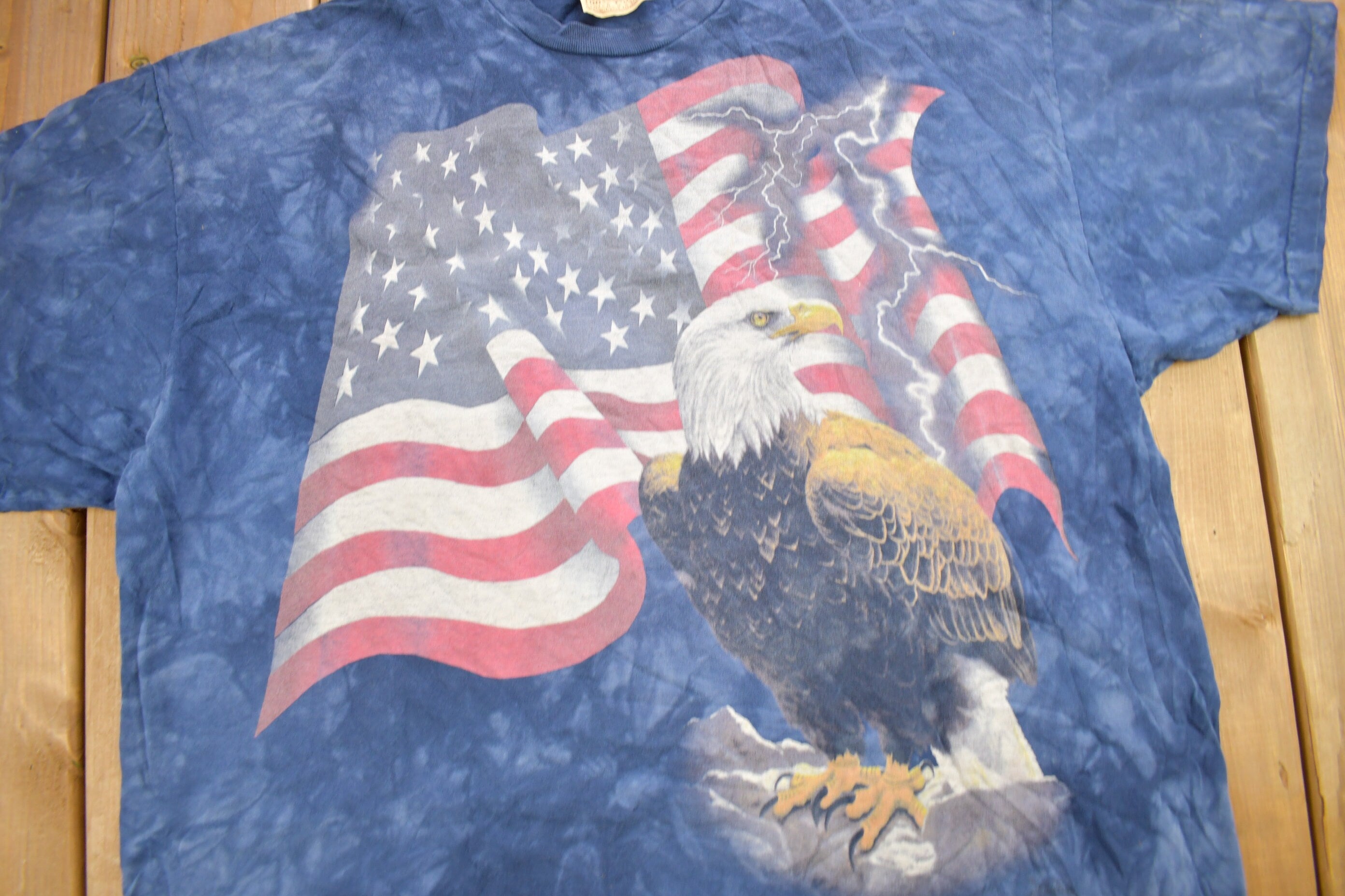 Vintage 1990s American Flag Bald Eagle Graphic Tie Dye T-Shirt