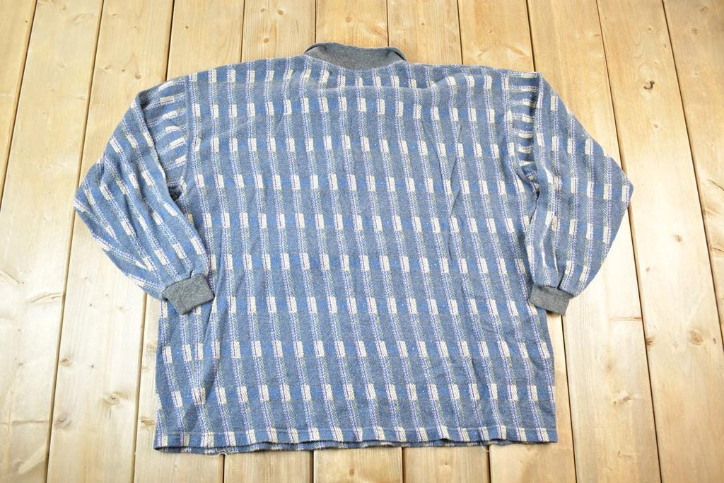 Vintage 90s Abstract Knit Collared Sweater - Mens XL