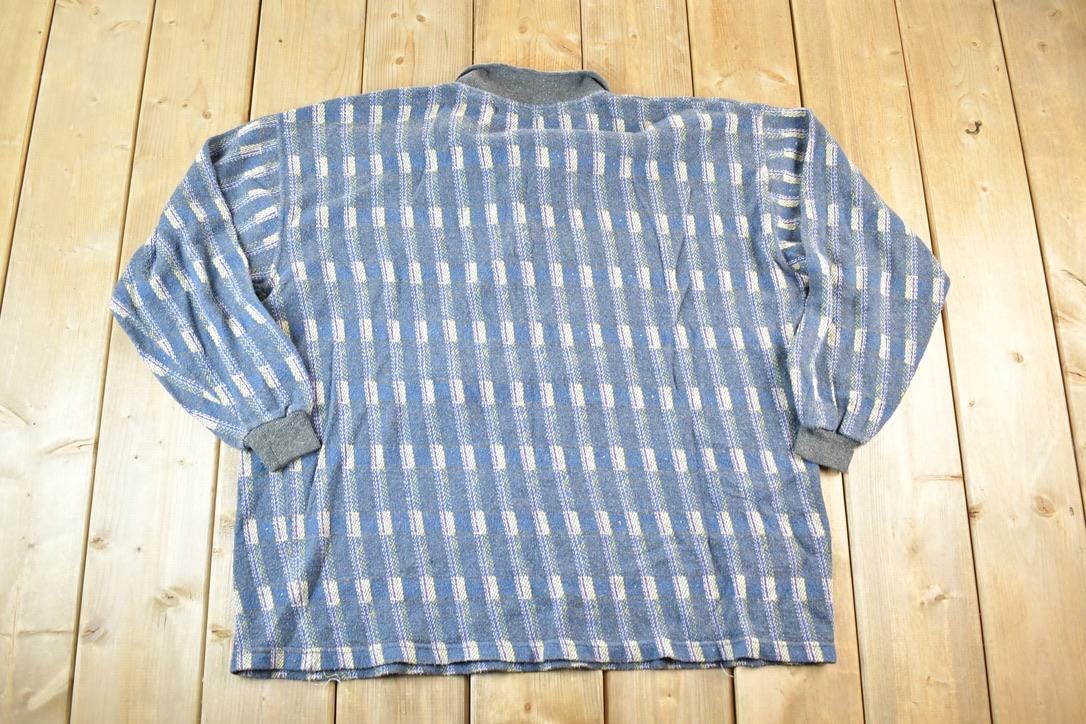 Vintage 90s Abstract Knit Collared Sweater - Mens XL
