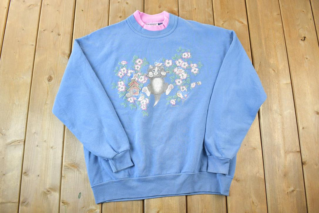 Vintage 1990s Hang Out Kitty Double Collar Morning Sun Souvenir Crewneck Sweatshirt Made In USA