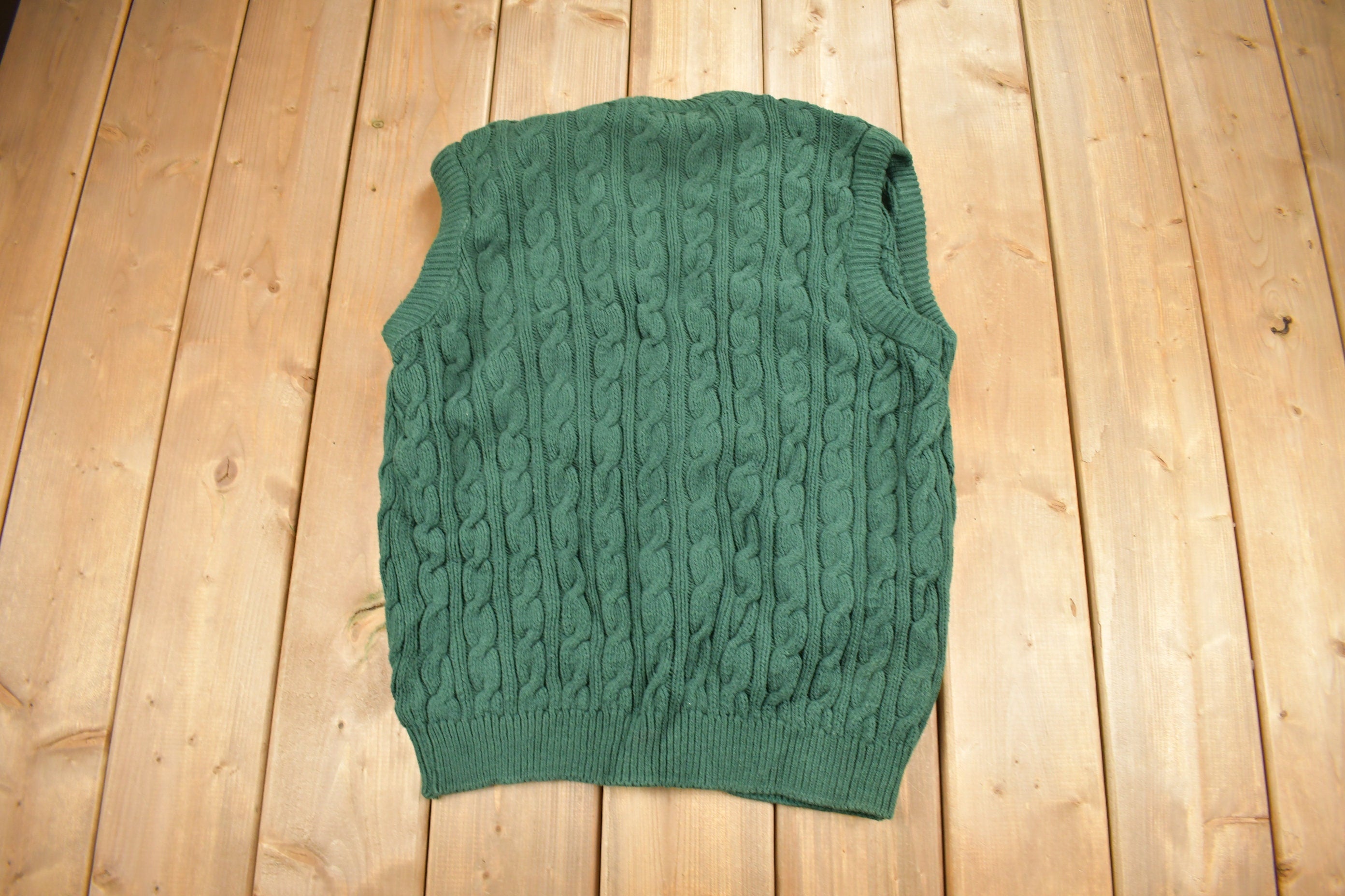Vintage 1990s Roundtree & Yorke Cable Knit Cardigan Sweater Vest