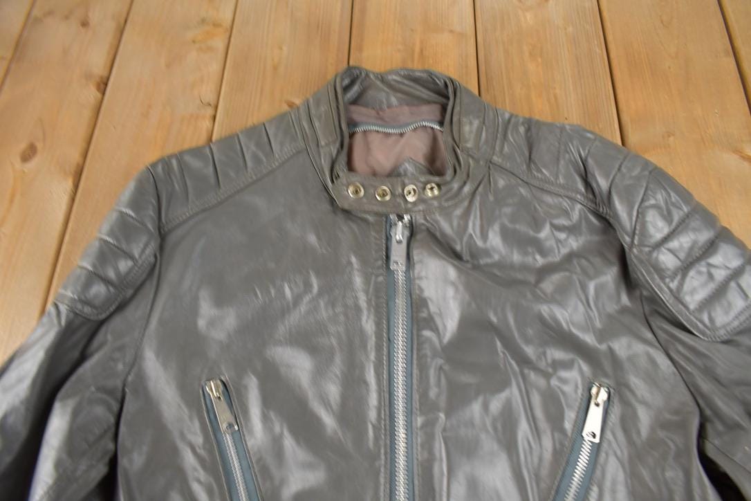 Vintage 1980s Sears Grey Leather Café Racer Jacket