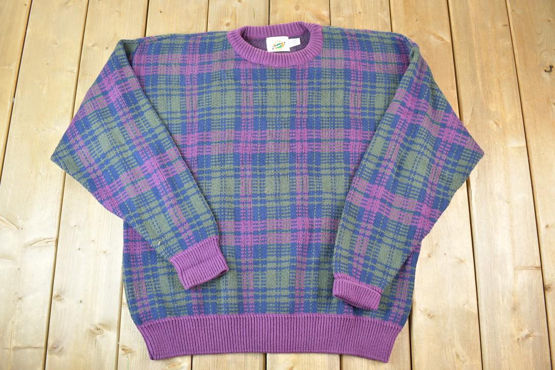Vintage 1990s Field Gear Knit Abstract Pattern Crewneck Sweater Made In USA